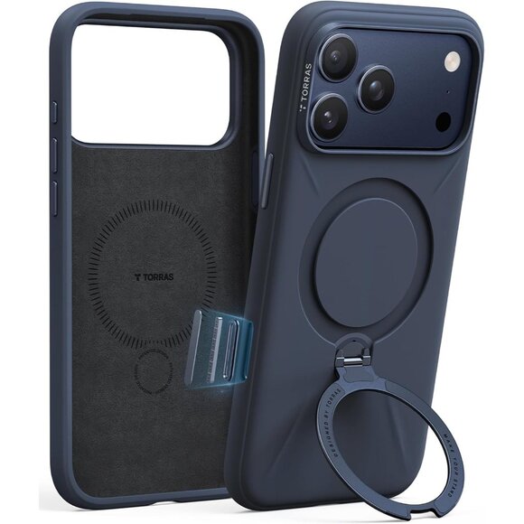 Ostand Q3 Silicone case for iPhone 17 Pro Max MagSafe 360 Spin Ring Holder blue - Picture 1 of 8